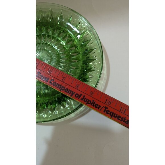 Vtg Jeanette Glass Green Depression Uranium Luncheon Plates Cube Set Of 4 9"" - Picture 6 of 6